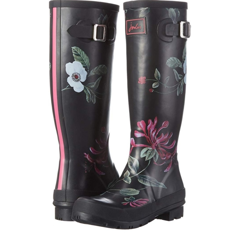 Joules Wellyprint Black Hedge floral rainboot